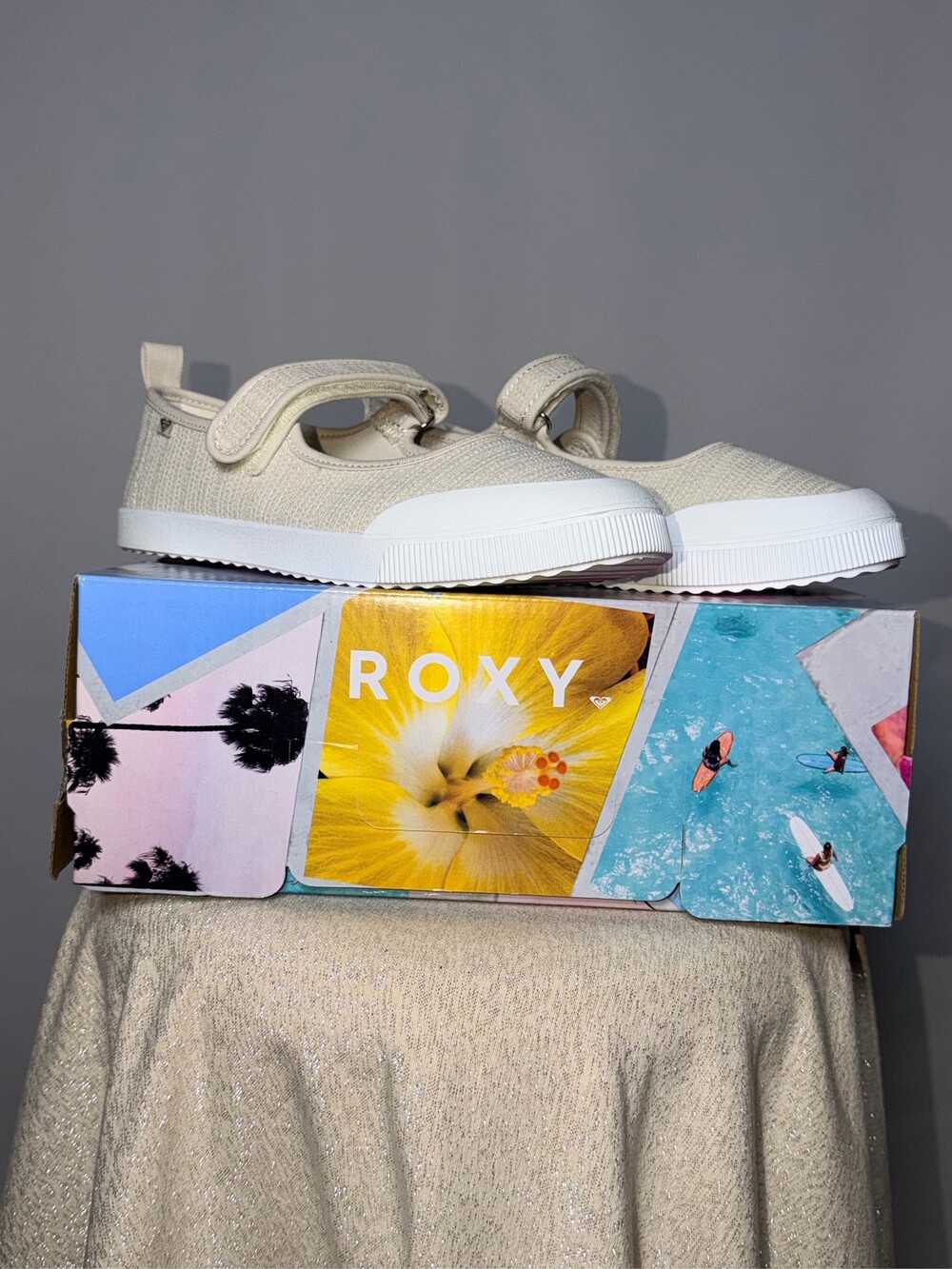 Roxy Women's Canvas Mary Jane Sneakers Beige Slip On Comfort Shoes
